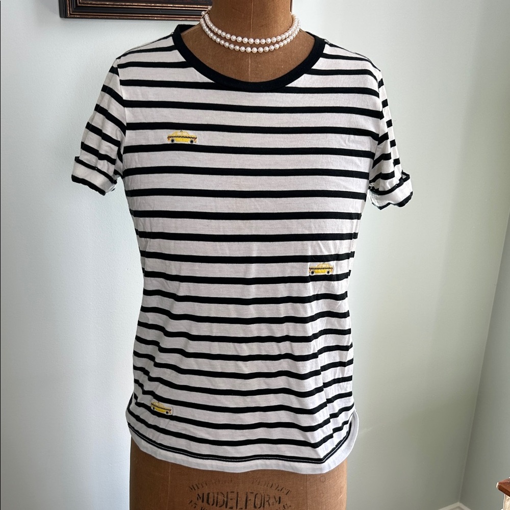 Kate Spade Black and White Striped Tee with Taxi Accents